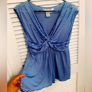 Studio M blue stripes and white women dress blouse, preowned.Med.size No defects